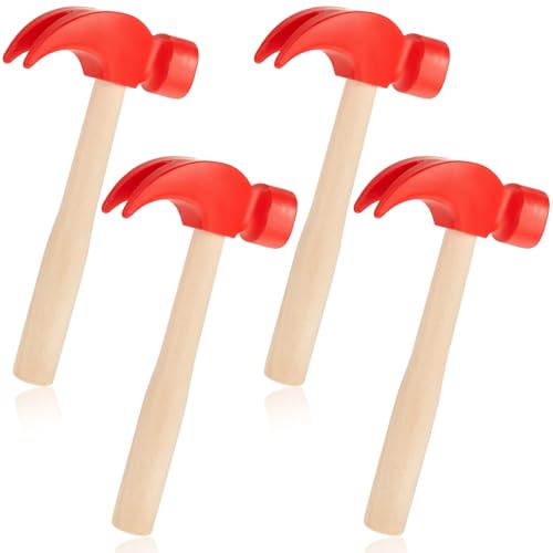 Deekin 4-Pack Toy Hammer Set – Red Plastic Head with Wooden Handle, 6.5 Inch Pretend Play Tools for Teens, Educational Gift for Birthday Parties