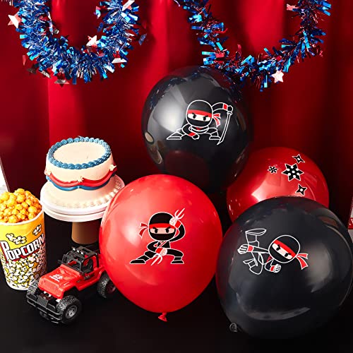 Deekin 60 Pack Ninja Balloons - Red & Black Latex Party Decoration Set with 4 Ninja Designs