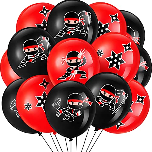 Deekin 60 Pack Ninja Balloons - Red & Black Latex Party Decoration Set with 4 Ninja Designs