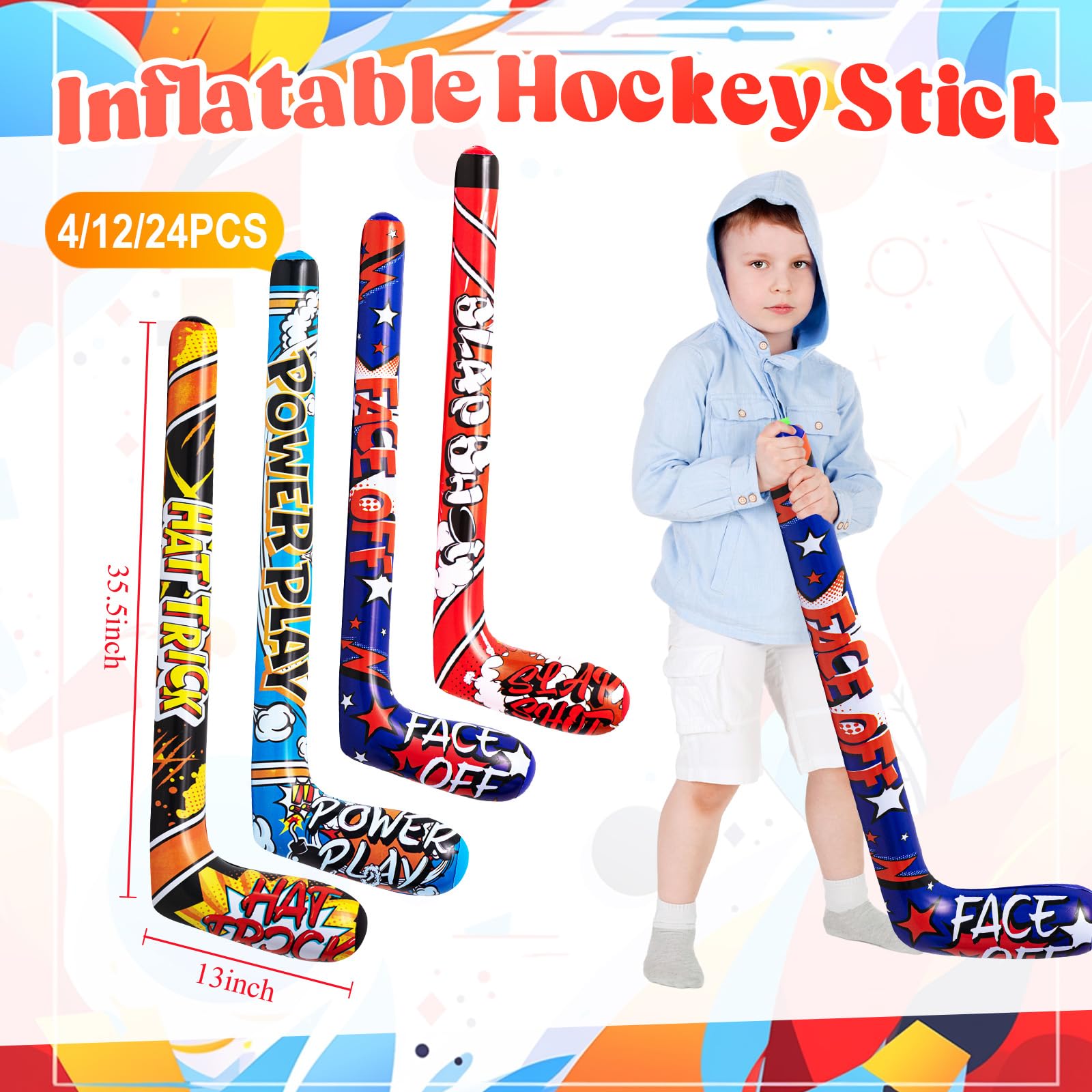 Deekin Set of 4 Inflatable Hockey Sticks – 32 Inch Party Favors for Sports Birthdays
