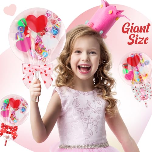 Deerher 28-Pack Valentine's Day Gifts for Kids - Large Pink Container with Rainbow Pencil, Spirograph, Stickers, and Cards for Classroom Exchange