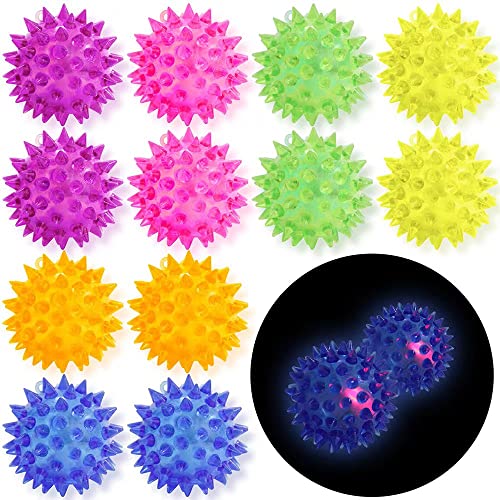 Deermon 12-Pack LED Spiky Balls - Glow in the Dark Bouncy Sensory Toys for Kids Party Favors