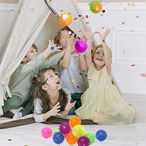 Deermon 12-Pack LED Spiky Balls - Glow in the Dark Bouncy Sensory Toys for Kids Party Favors