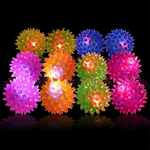 Deermon 12-Pack LED Spiky Balls - Glow in the Dark Bouncy Sensory Toys for Kids Party Favors