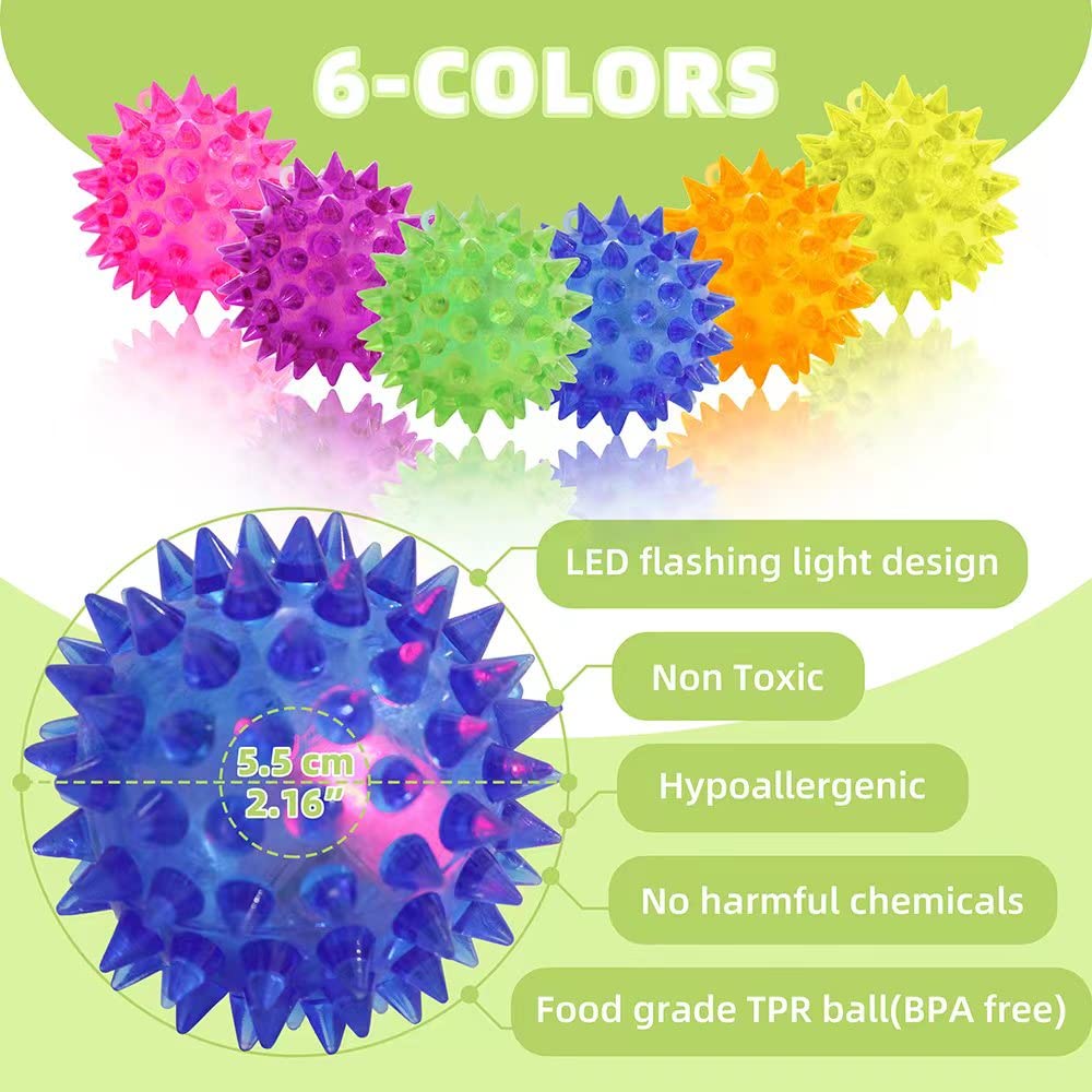 Deermon 12-Pack LED Spiky Balls - Glow in the Dark Bouncy Sensory Toys for Kids Party Favors