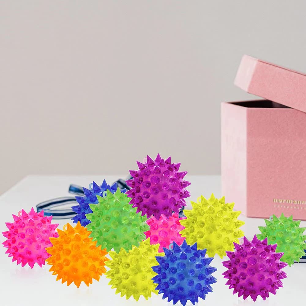 Deermon 12-Pack LED Spiky Balls - Glow in the Dark Bouncy Sensory Toys for Kids Party Favors