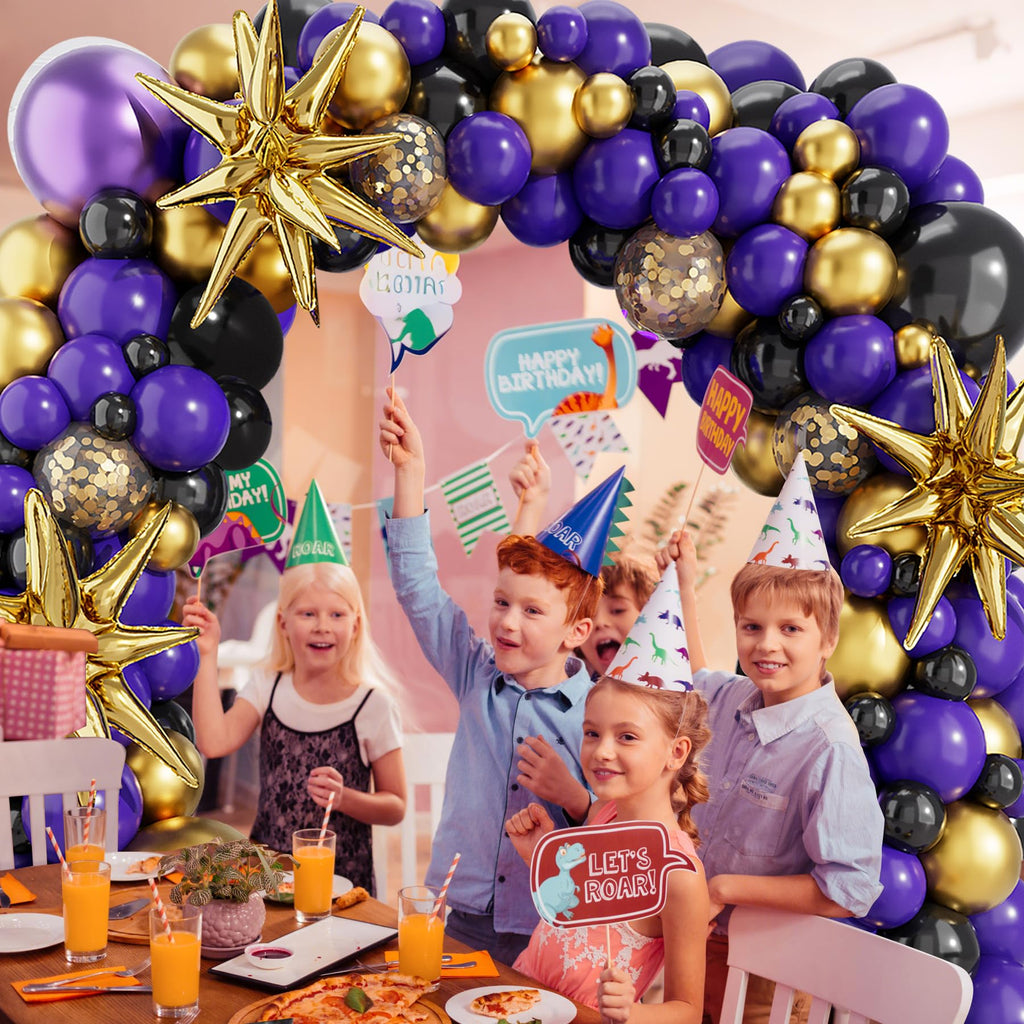 deiiom Purple Black Balloon Arch Kit – 127 Pieces with Metallic Gold Star Foil for Graduation, Birthday, Easter