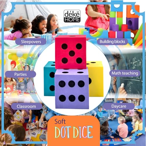 Deke Home Foam Dice Set (Pack of 4) - Large 1.96-Inch, Quiet, Non-Toxic EVA Dice for Classroom Math & Counting Games