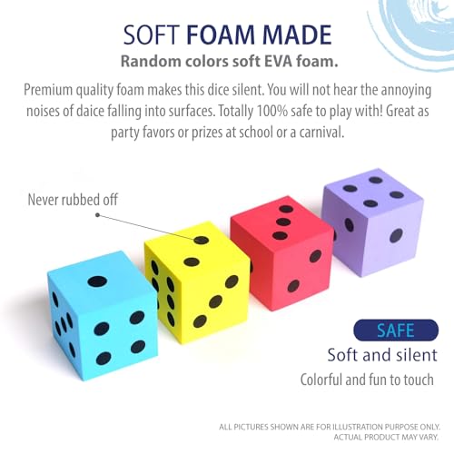 Deke Home Foam Dice Set (Pack of 4) - Large 1.96-Inch, Quiet, Non-Toxic EVA Dice for Classroom Math & Counting Games
