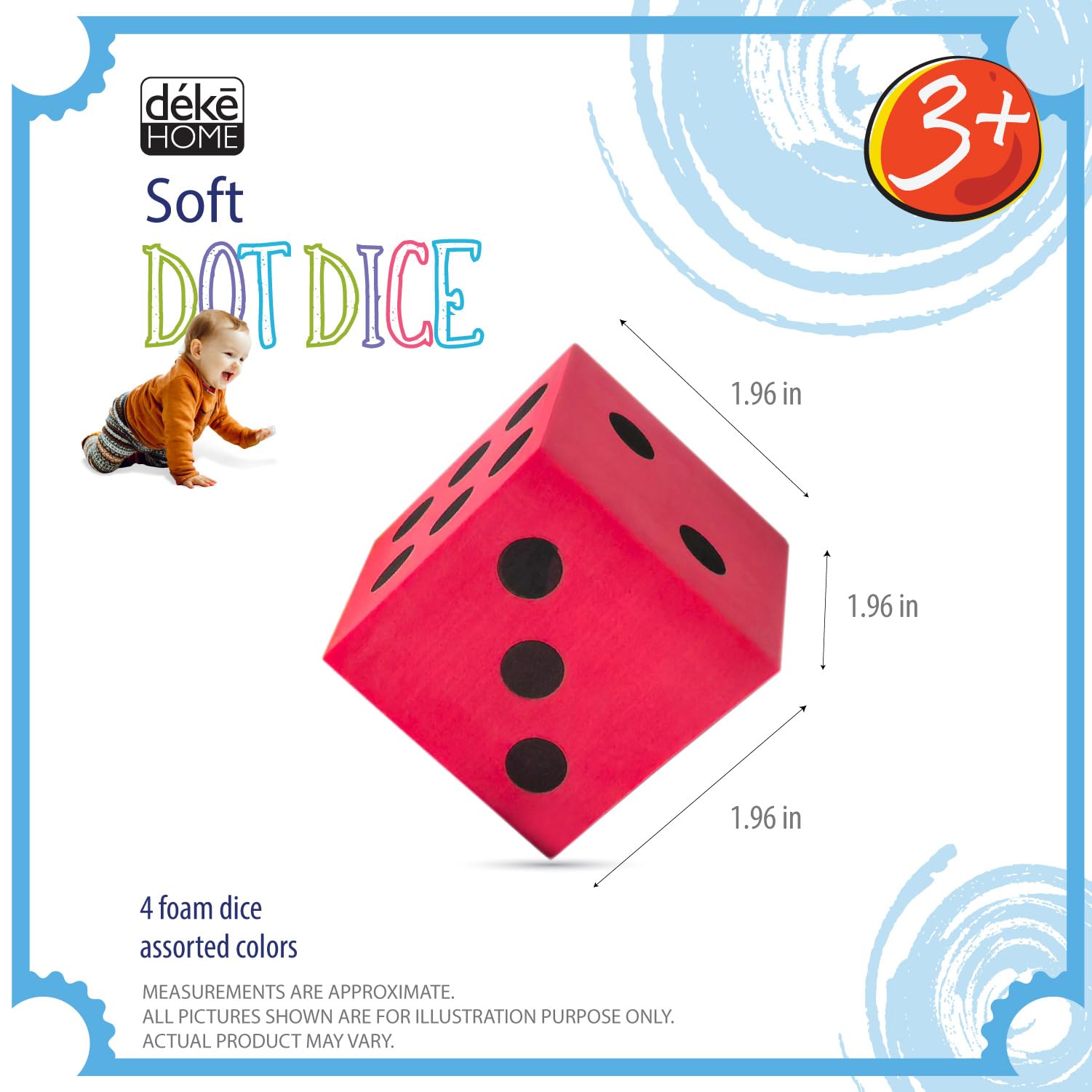 Deke Home Foam Dice Set (Pack of 4) - Large 1.96-Inch, Quiet, Non-Toxic EVA Dice for Classroom Math & Counting Games