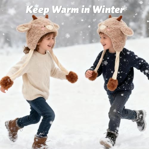 Deletoys Animal Hat with Moving Ears - Fun Plush Cap for Kids and Adults