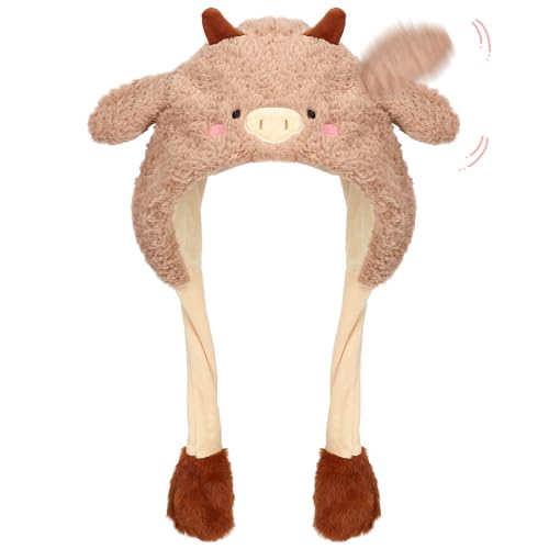 Deletoys Animal Hat with Moving Ears - Fun Plush Cap for Kids and Adults