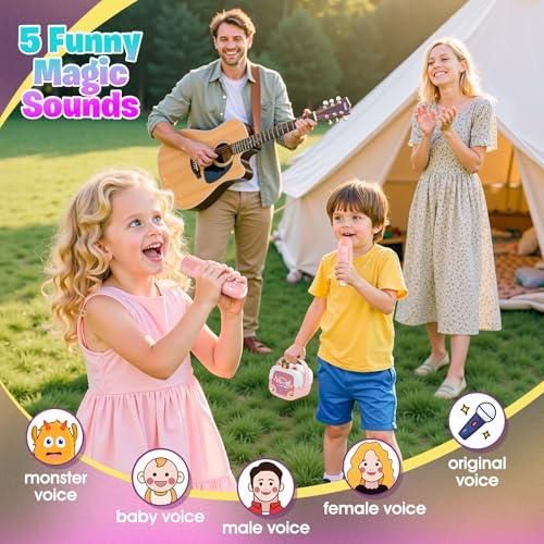 Delighkidz Mini Karaoke Machine for Kids - Unicorn Bluetooth Speaker with 2 Wireless Mics, Pink
