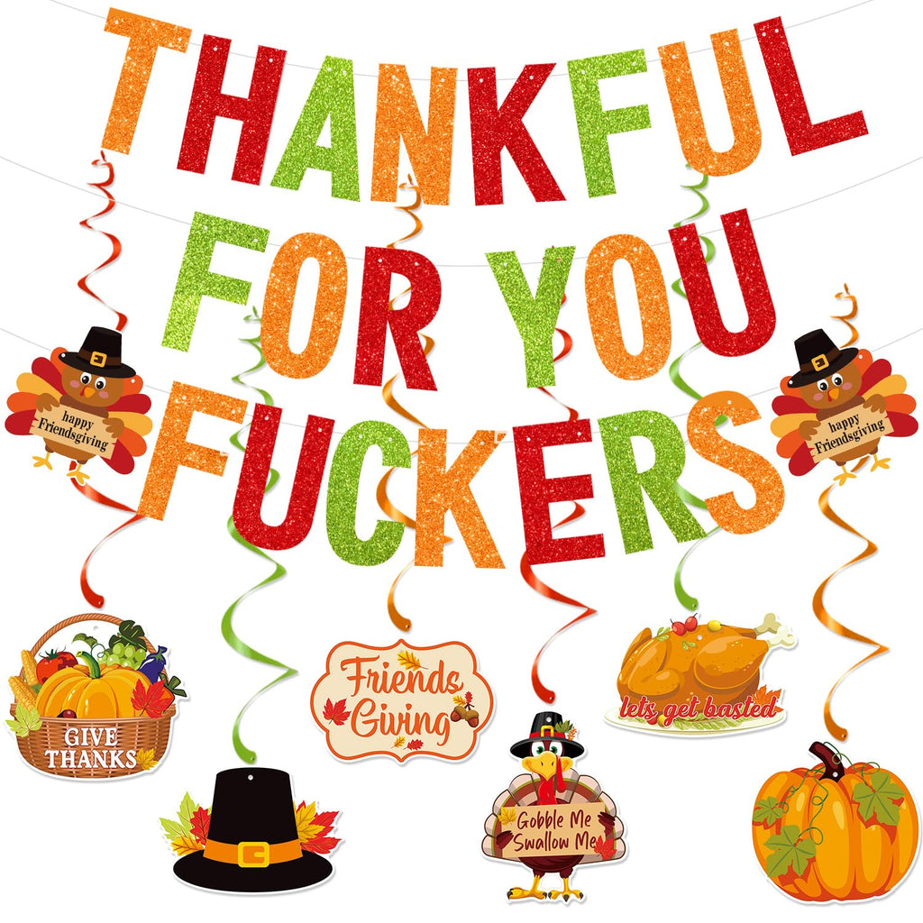 Deneo Glitter Thankful for You Banner – Pre-Assembled Friendsgiving Decoration for Mantel, Fireplace & Wall