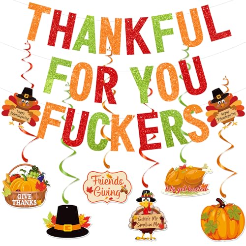 Deneo Glitter Thankful for You Banner – Pre-Assembled Friendsgiving Decoration for Mantel, Fireplace & Wall