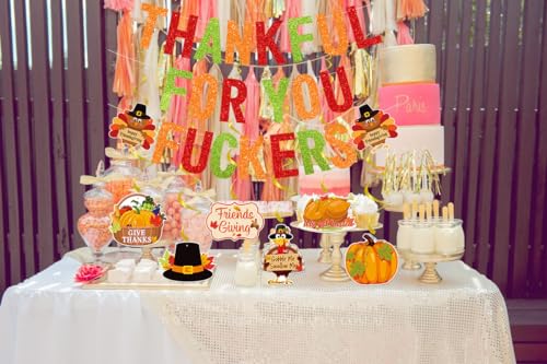 Deneo Glitter Thankful for You Banner – Pre-Assembled Friendsgiving Decoration for Mantel, Fireplace & Wall