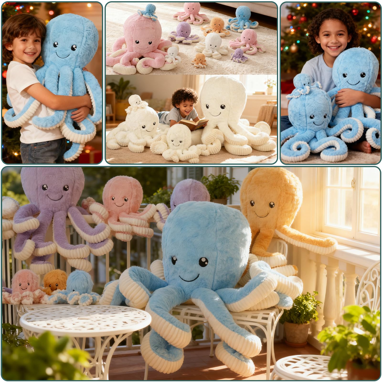 DENTRUN Giant Octopus Plush Toy – 5 Colors & 4 Sizes, Ultra-Soft Cuddly Sea Animal Stuffed Doll for Kids and Adults