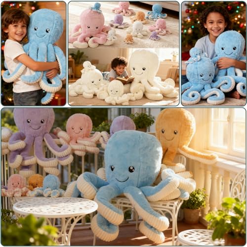 DENTRUN Giant Octopus Stuffed Animal - Soft Plush Toy in 5 Colors and 4 Sizes, Cuddly Sea Animal Doll for Kids and Adults