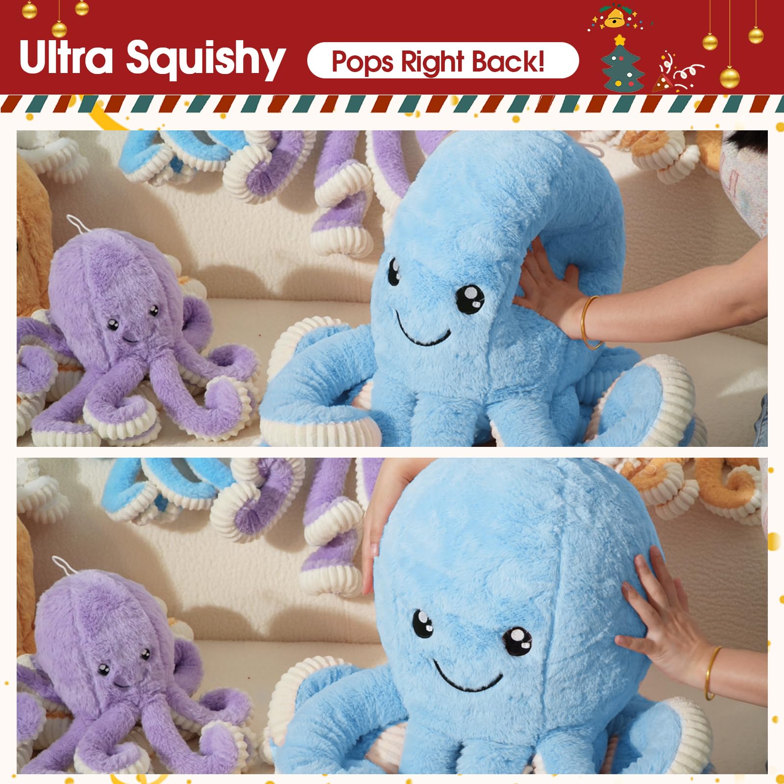 DENTRUN Giant Octopus Stuffed Animal - Soft Plush Toy in 5 Colors and 4 Sizes, Cuddly Sea Animal Doll for Kids and Adults
