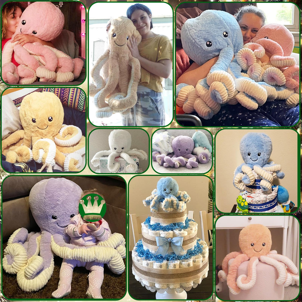 DENTRUN Giant Octopus Stuffed Animal - Soft Plush Toy in 5 Colors and 4 Sizes, Cuddly Sea Animal Doll for Kids and Adults