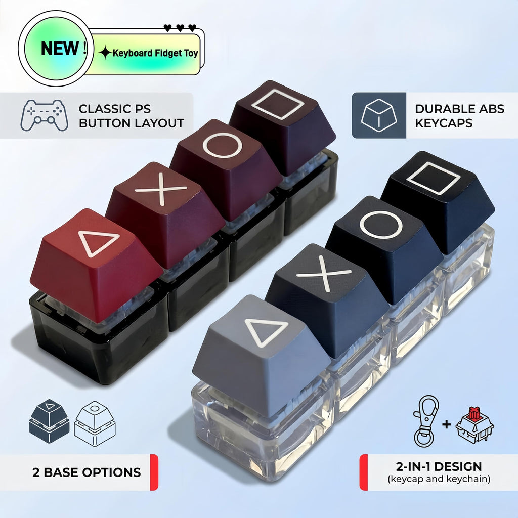 Derkiewn 2-Pack Keyboard Fidget Toy Keychain – 4-in-1 Clicker Stress Relief for Work or Travel