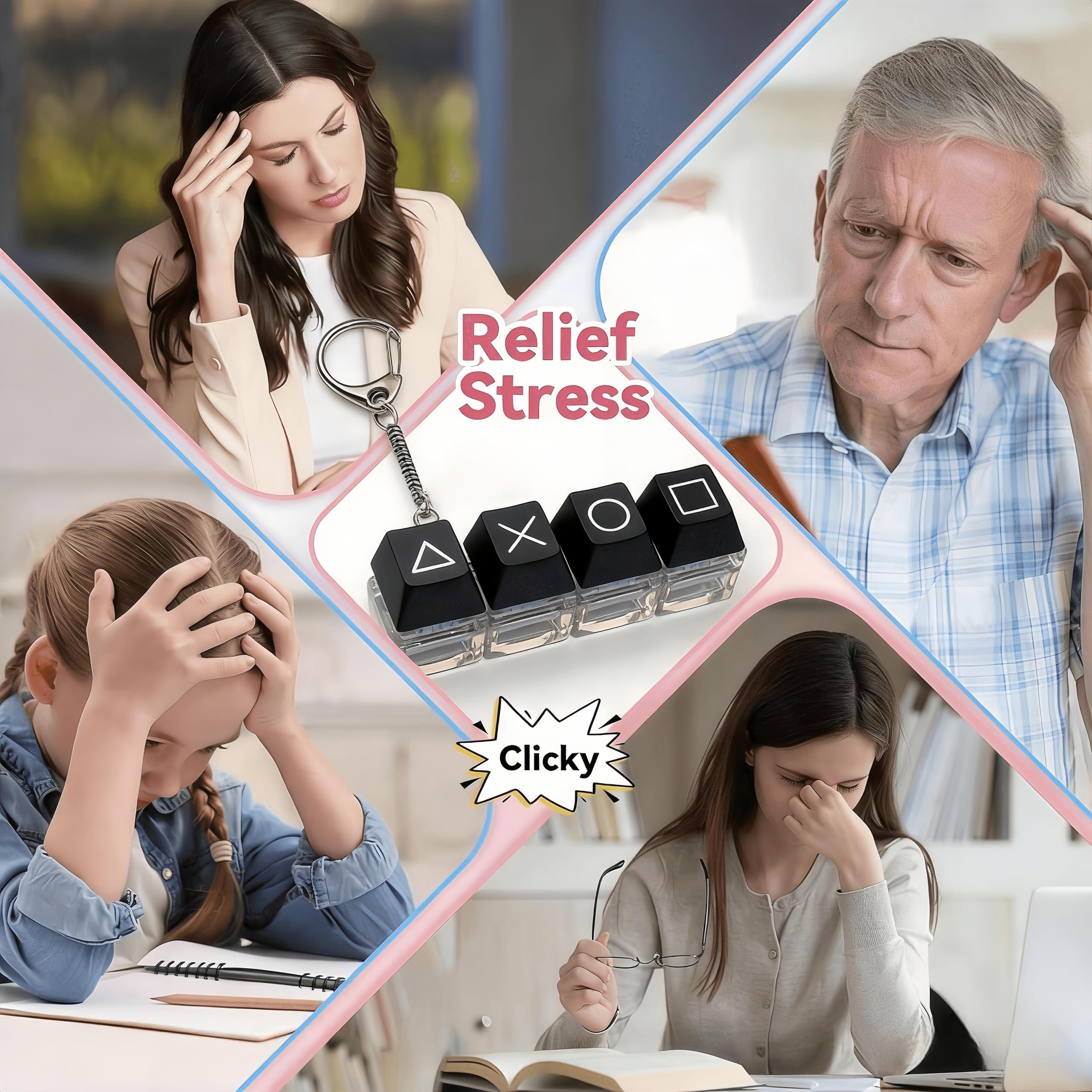 Derkiewn 2-Pack Keyboard Fidget Toy Keychain – 4-in-1 Clicker Stress Relief for Work or Travel