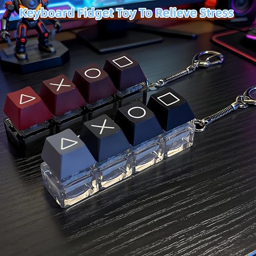 Derkiewn 2-Pack Keyboard Fidget Toy Keychain – 4-in-1 Clicker Stress Relief for Work or Travel