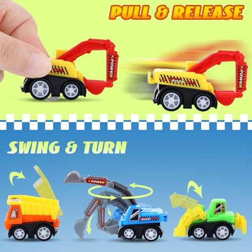 DERTE 15-Pack Mini Construction Vehicle Set – Pull-Back Toy Cars for Kids