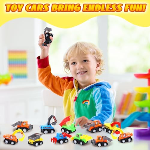 DERTE 15-Pack Mini Construction Vehicle Set – Pull-Back Toy Cars for Kids