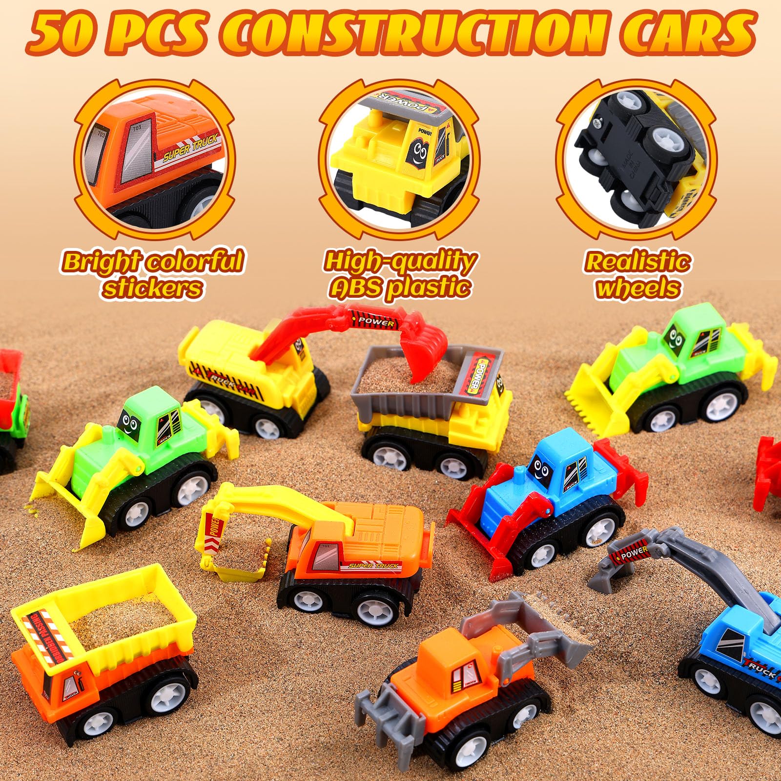 DERTE 15-Pack Mini Construction Vehicle Set – Pull-Back Toy Cars for Kids