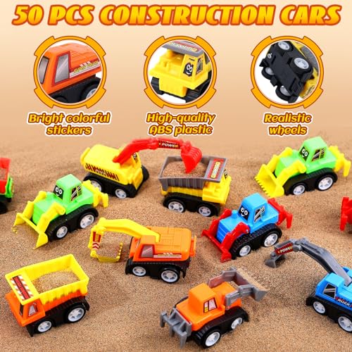 DERTE 15-Pack Mini Construction Vehicle Set – Pull-Back Toy Cars for Kids