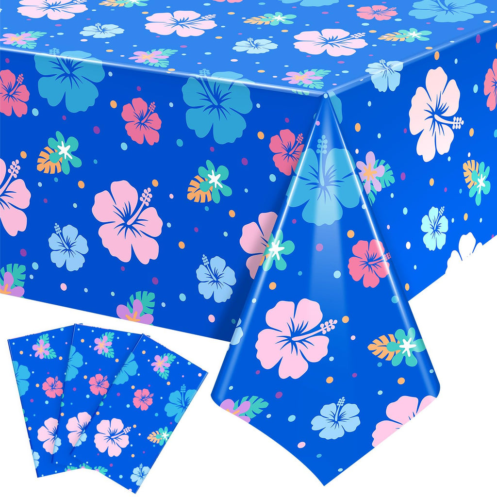 DERTE 3-Pack Blue Alien Hawaiian Birthday Tablecloth – Disposable Plastic Waterproof Rectangular Table Covers