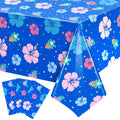 DERTE 3-Pack Blue Alien Hawaiian Birthday Tablecloth – Disposable Plastic Waterproof Rectangular Table Covers