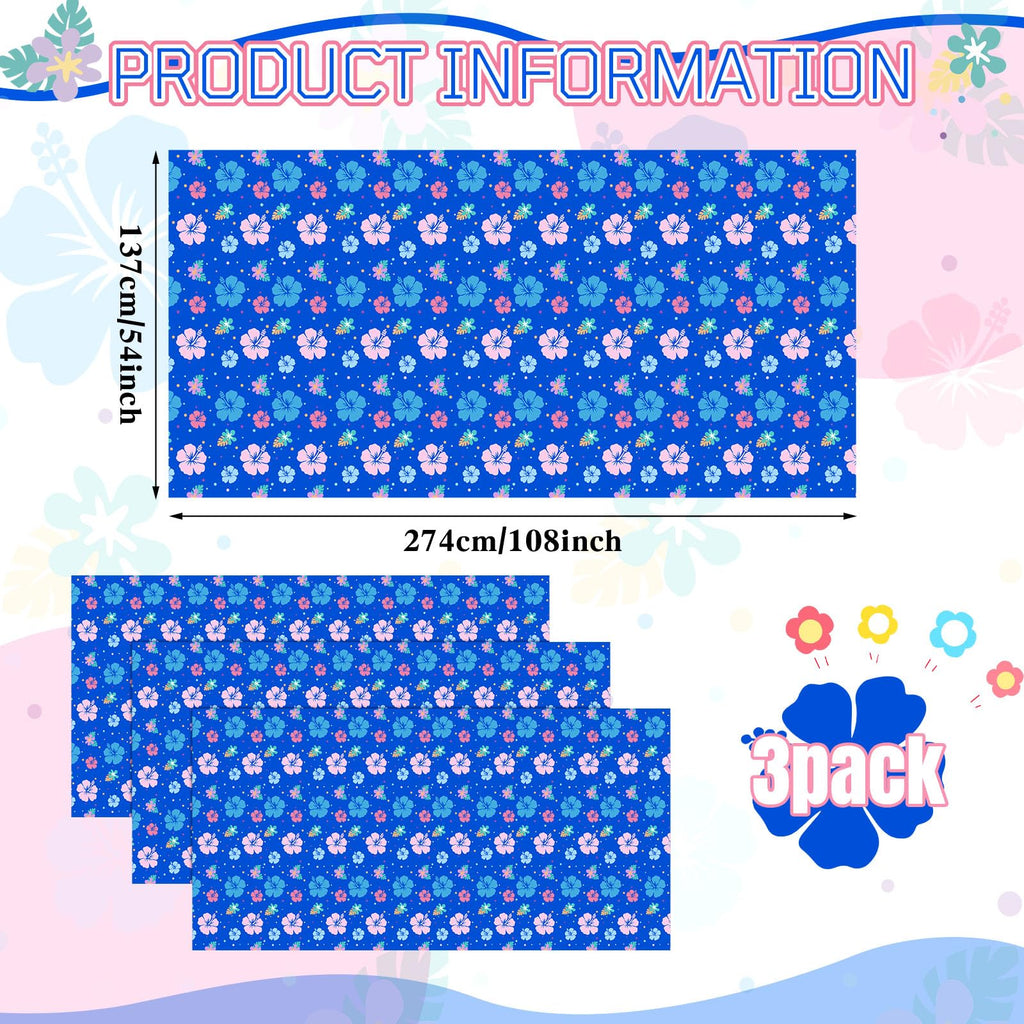 DERTE 3-Pack Blue Alien Hawaiian Birthday Tablecloth – Disposable Plastic Waterproof Rectangular Table Covers