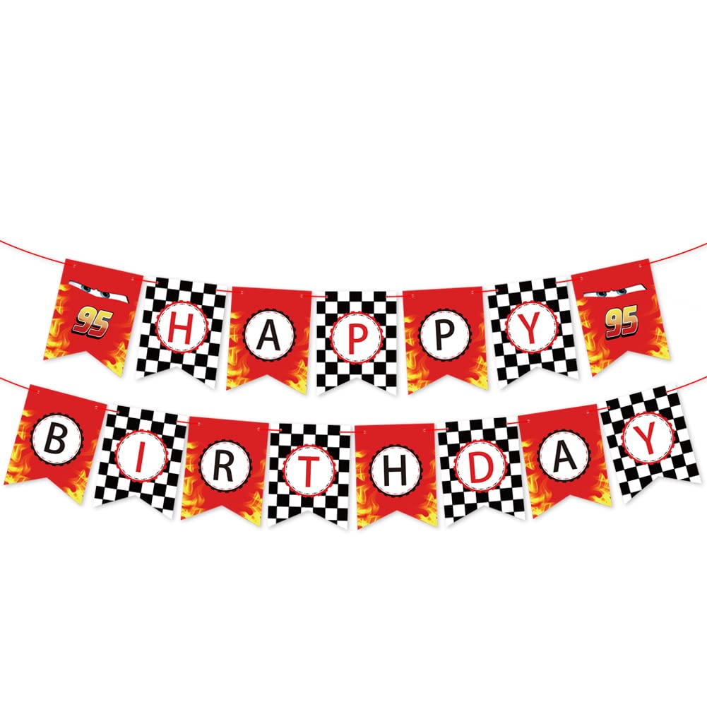 Derzhssg Race Car Birthday Banner - Checkered Flag Party Decor with Ribbon & Needle