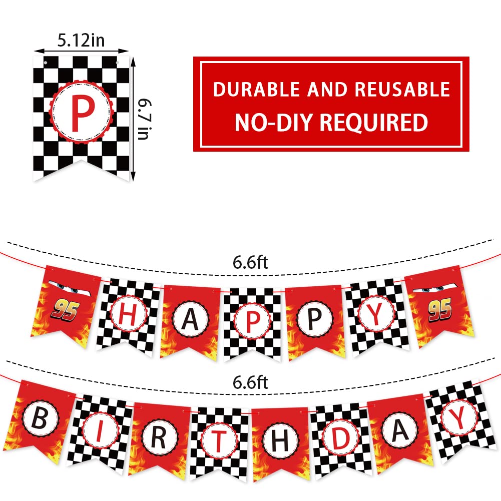 Derzhssg Race Car Birthday Banner - Checkered Flag Party Decor with Ribbon & Needle