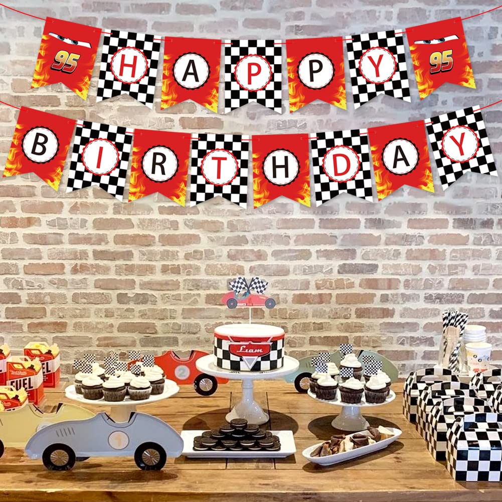 Derzhssg Race Car Birthday Banner - Checkered Flag Party Decor with Ribbon & Needle