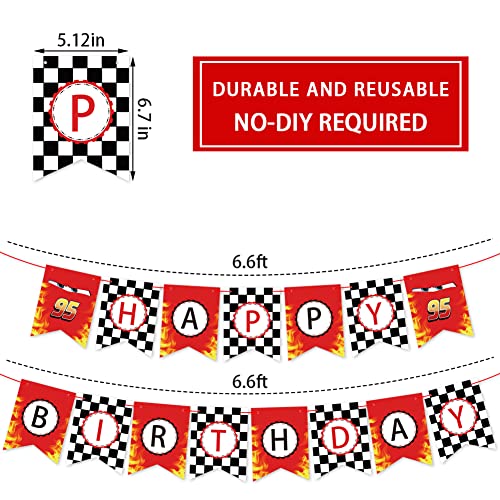 Derzhssg Race Car Birthday Banner - Checkered Flag Party Decor with Ribbon & Needle