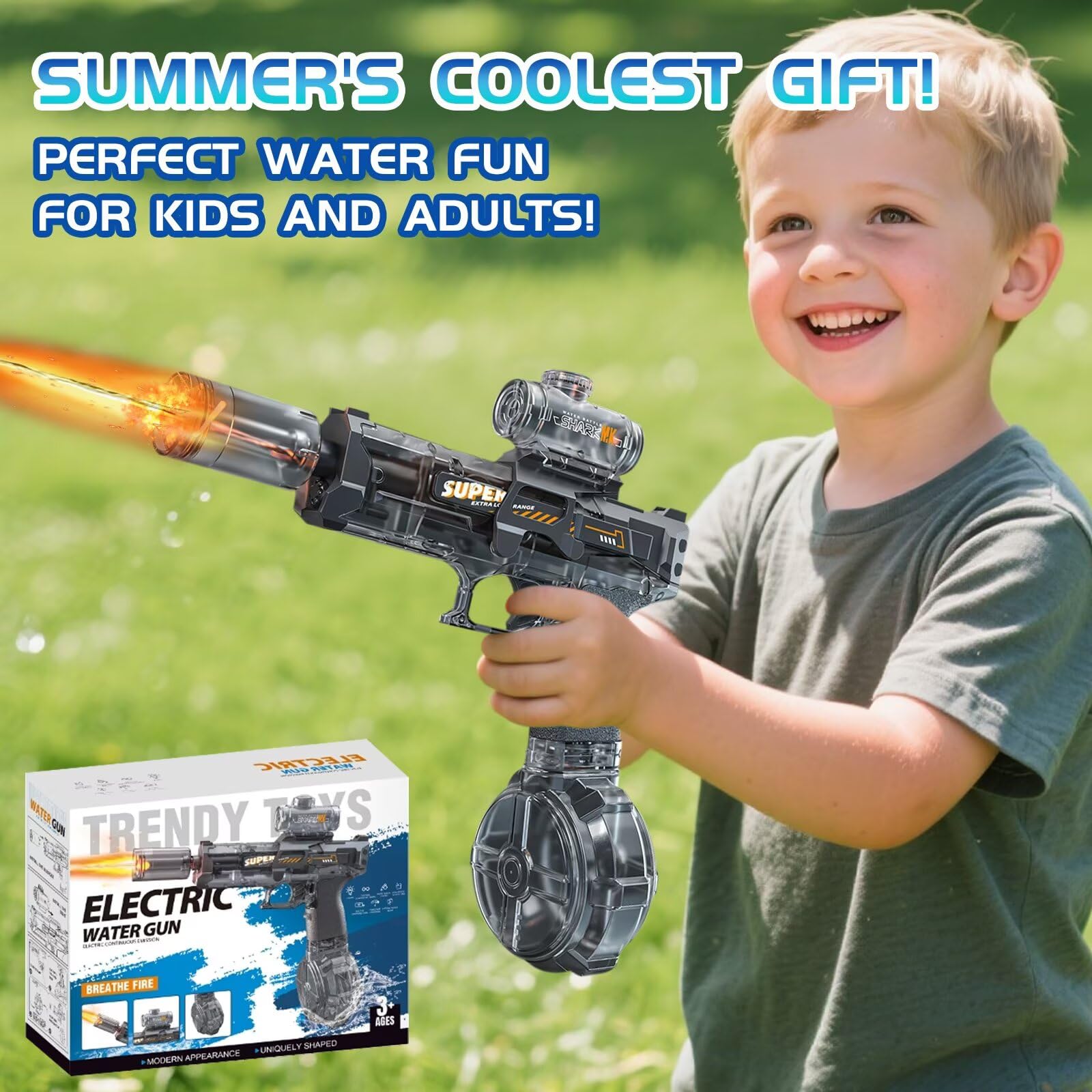 Deserthome Electric Water Gun with LED Lights, 32ft Range, Auto & Manual Modes – Gray