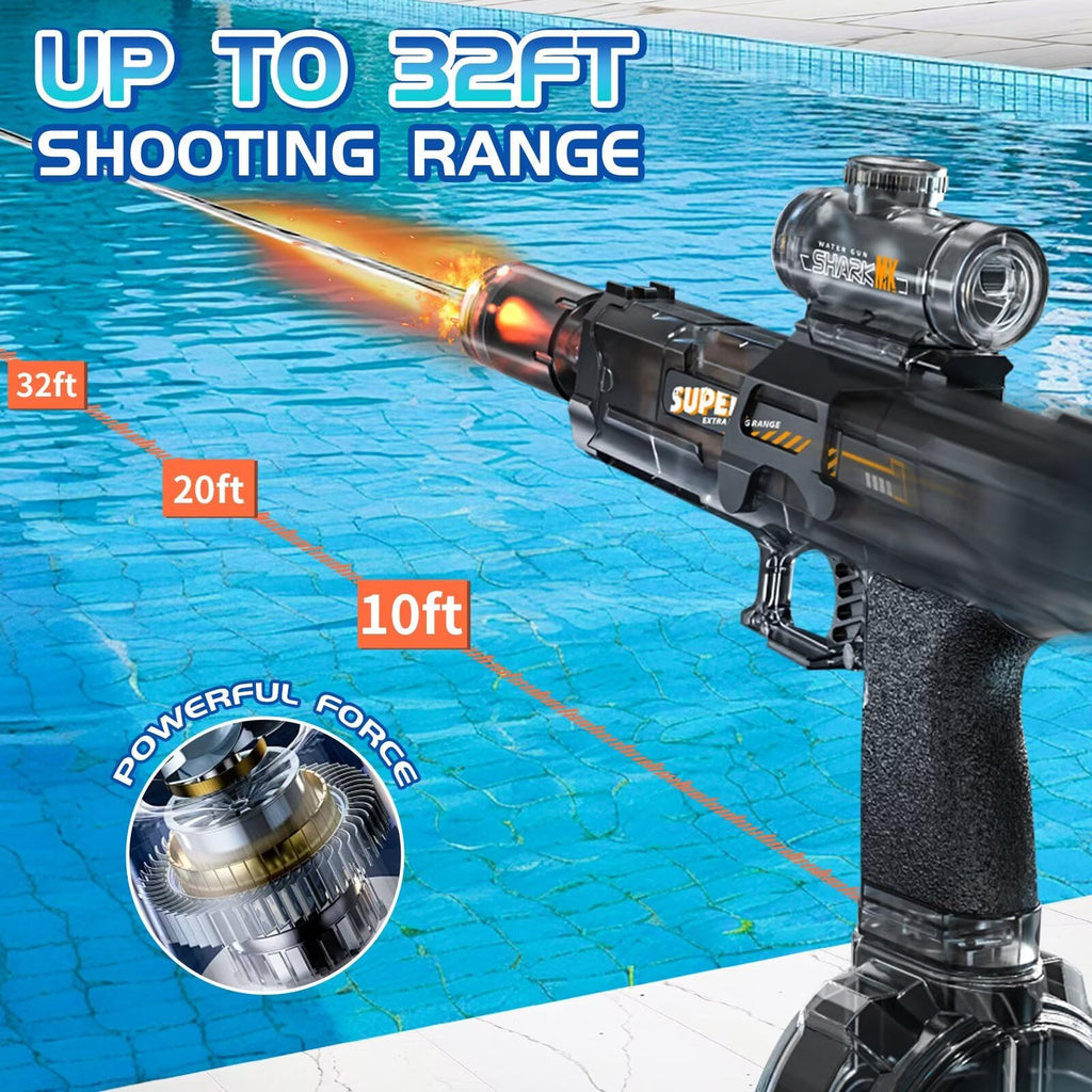 Deserthome Electric Water Gun with LED Lights, 32ft Range, Auto & Manual Modes – Gray