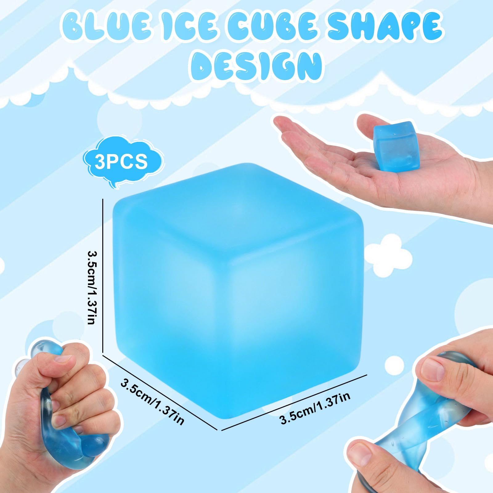 DESKPAL 6-Pack Squishy Ice Cube Stress Relievers – Blue Silicone Fidget Toys for Adults