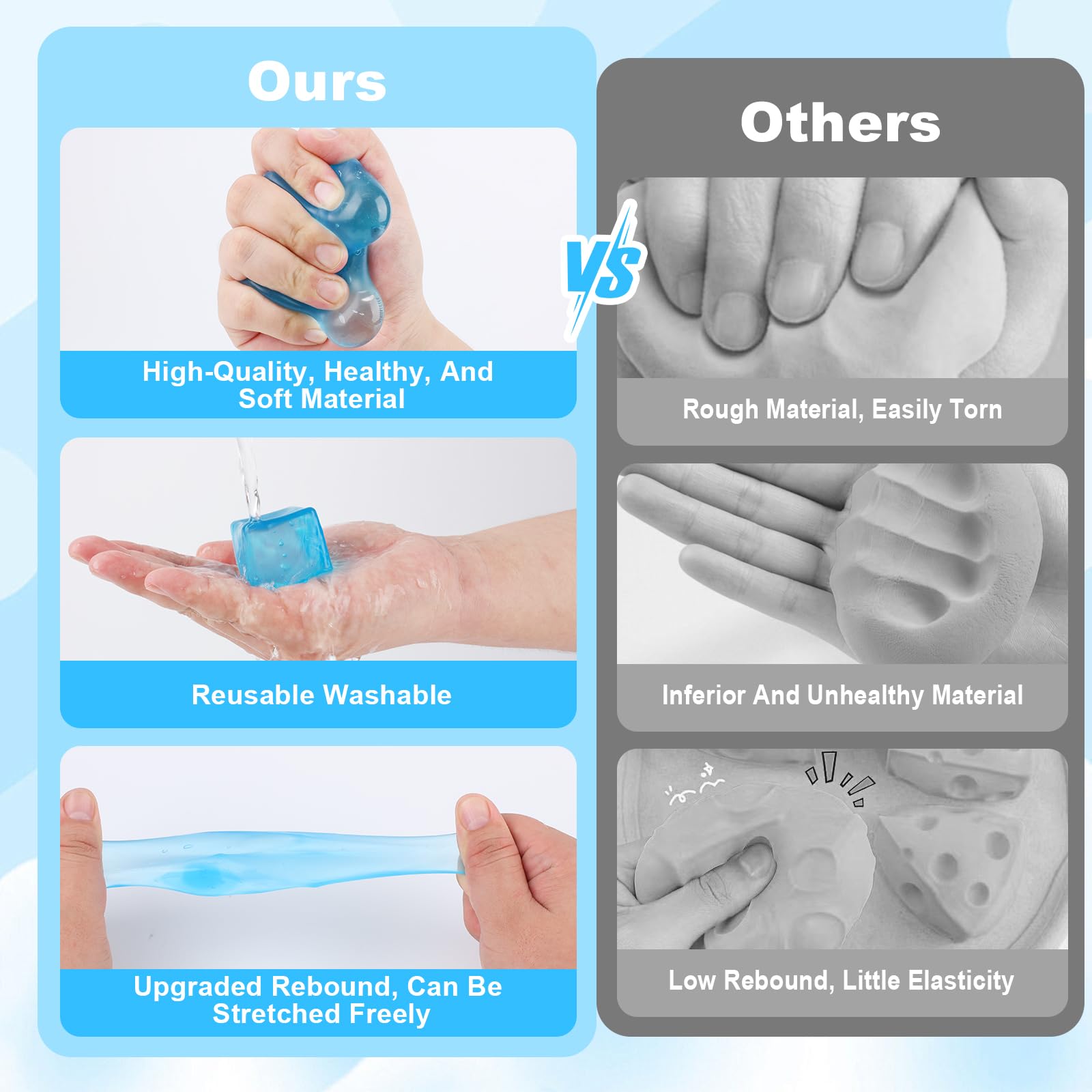 DESKPAL 6-Pack Squishy Ice Cube Stress Relievers – Blue Silicone Fidget Toys for Adults