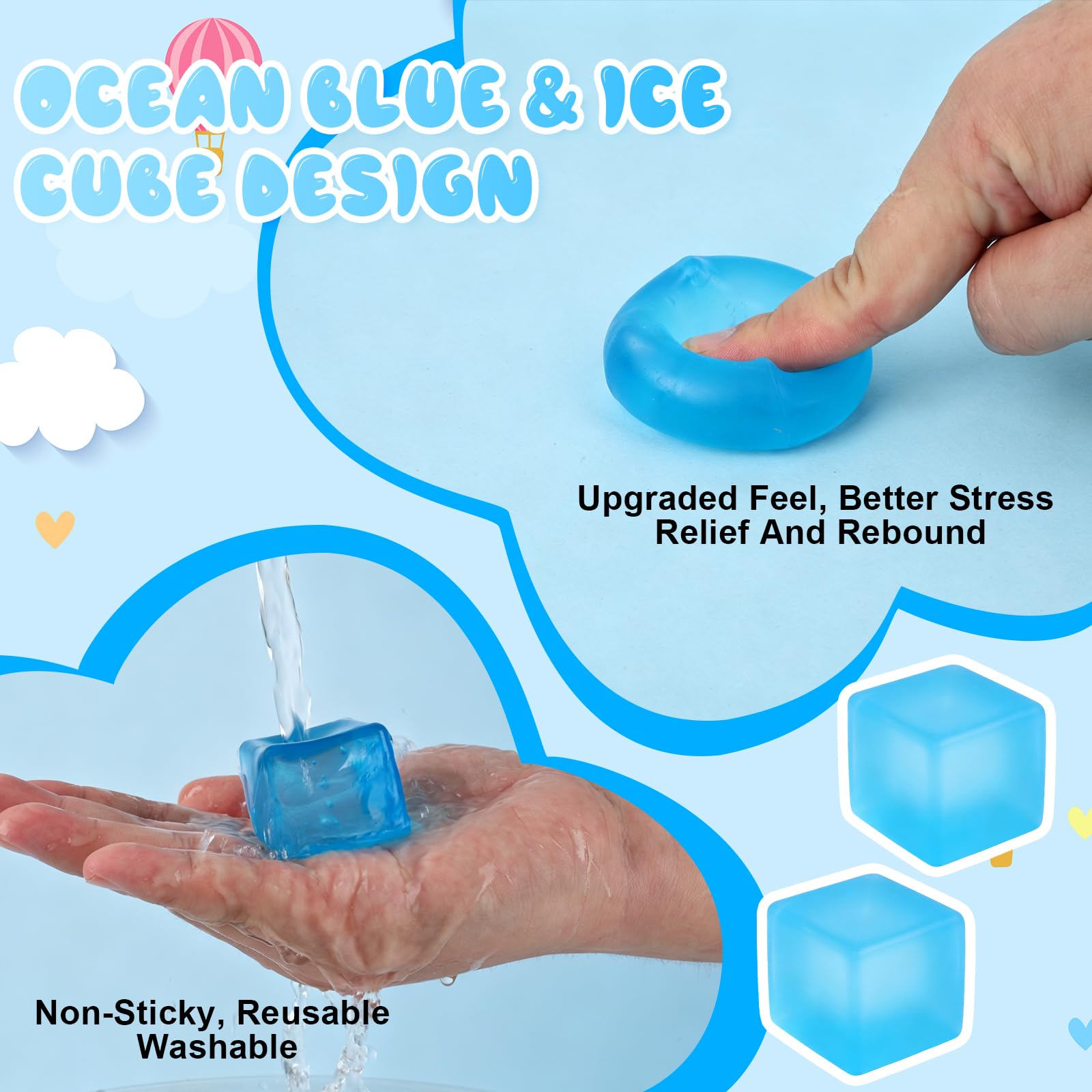 DESKPAL 6-Pack Squishy Ice Cube Stress Relievers – Blue Silicone Fidget Toys for Adults