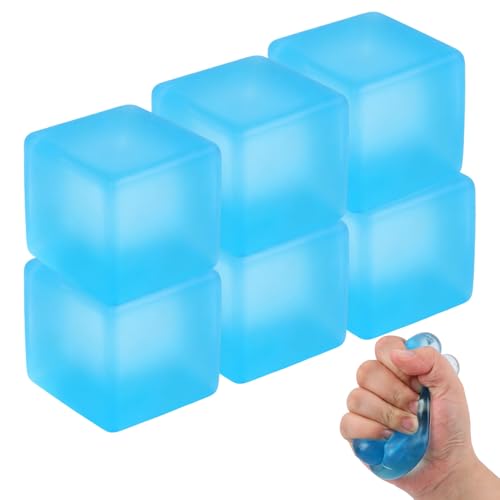 DESKPAL 6-Pack Squishy Ice Cube Stress Relievers – Blue Silicone Fidget Toys for Adults
