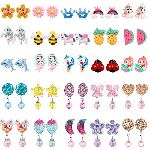 DEVIENG Hypoallergenic Clip-On Earrings Set for Little Girls Ages 4-12 - Cute Dress-Up Jewelry Gift