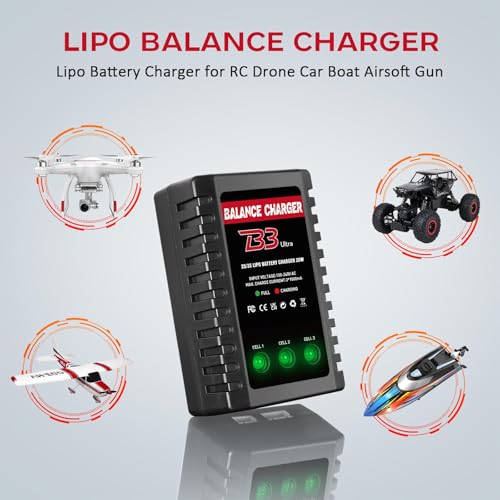 Dght LiPo Balance Charger 2S-3S – Compact RC Charger with XHR Plug, AC 100-240V, LED Charge Status