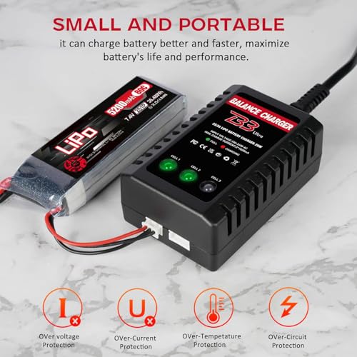 Dght LiPo Balance Charger 2S-3S – Compact RC Charger with XHR Plug, AC 100-240V, LED Charge Status