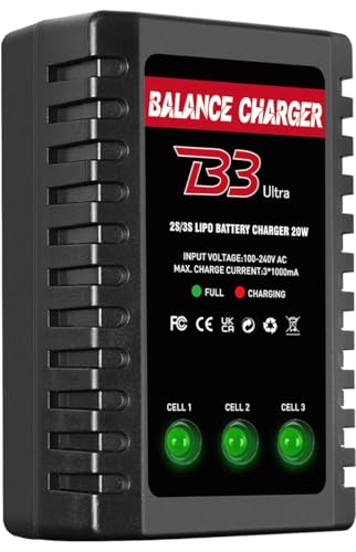 Dght LiPo Balance Charger 2S-3S – Compact RC Charger with XHR Plug, AC 100-240V, LED Charge Status