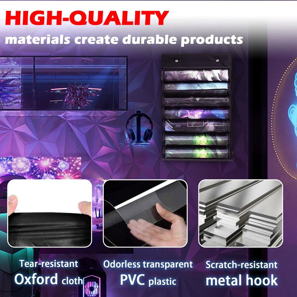 DHRRDE 6-Tube Playmat Organizer – Hanging Storage for MTG, TCG Mats with 2 Hooks and Clear Sleeves