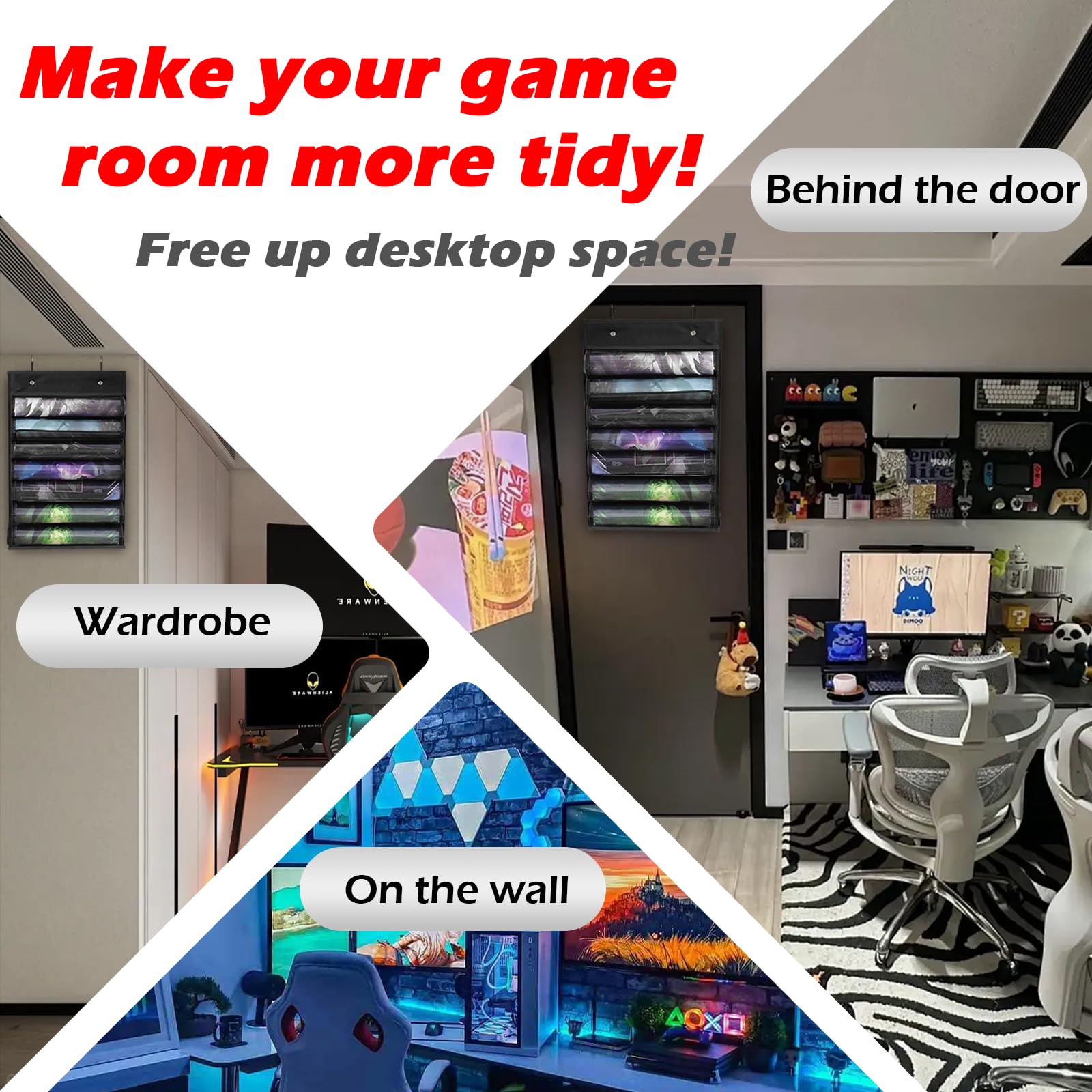 DHRRDE 6-Tube Playmat Organizer – Hanging Storage for MTG, TCG Mats with 2 Hooks and Clear Sleeves
